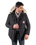 Fermeture zippée Doudoune Parka Homme Noir col en Fourrure avec Cordon de Serrage noir 3XL