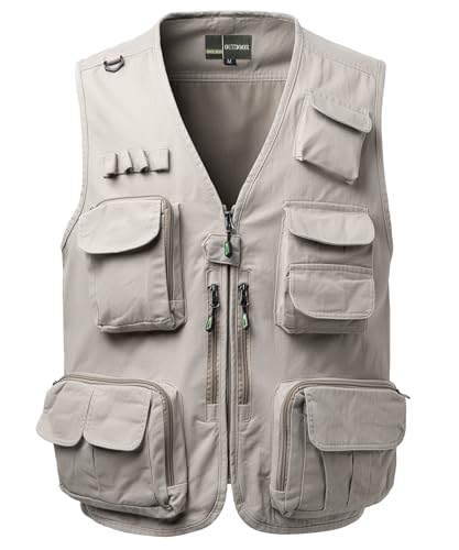 Image of Yukirtiq Men Fishing Vest Multi Pocket Gilet Sleeveless Hunting Gillette Photography Safari Work Vest, Beige, XL