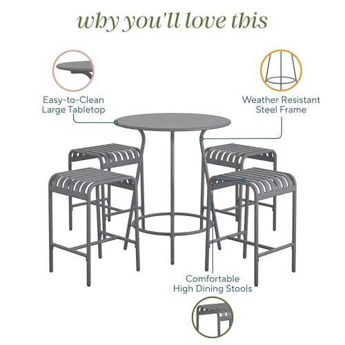 Novogratz Ola 5-Piece High Dining Set by The, Charcoal - Thumbnail 3