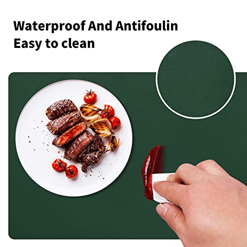 2 Pack Place Mats Coasters Set Plain Dark Green Bush Color Waterproof Placemats Faux Leather Dining Table Mat Heat-Resistant Placemat Drink Coaster For Dinner/Kitchen/Party/Restaurant #TOP3