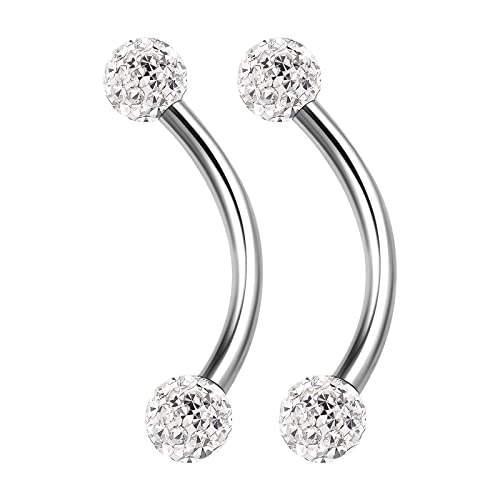 2PCS Surgical Steel Curved Barbell Ring 16g 3/8"(10mm) 3mm Clear