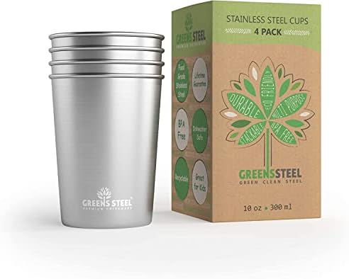 Stainless Steel Cups 10 oz Tumbler (4 Pack) - Premium Metal Drinking Glasses | Stackable Durable Cup (10 oz)