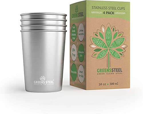 Stainless Steel Cups 10 oz Tumbler (4 Pack) - Premium Metal Drinking Glasses | Stackable Durable Cup...