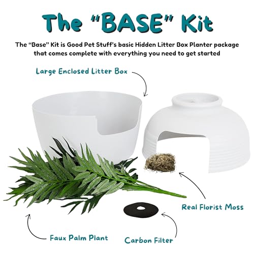 Image of Good Pet Stuff, The Original Hidden Litter Box, Artificial Plants & Enclosed Cat Planter Litter Box, Vented & Odor Filter, Easy to Clean, White Birch
