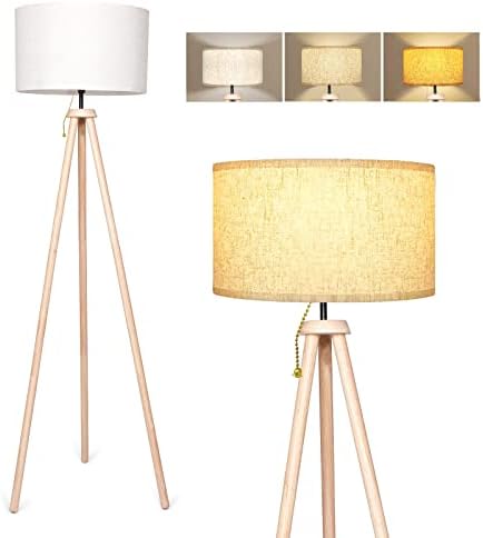 Tripod , Boho floor lamp Mid Century,Modern Tall Lamp floor lamps for Living Room, Bedroom, Office, Study Room, Wood Standing Lamp with 12W LED Bulb, 3 Color Temperatures