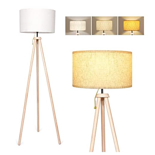 Tripod Floor Lamp, Boho Floor Lamp Mid Century Floor Lamp Modern Tall Lamp Floor Lamps for Living Room, Bedroom, Office, Study Room, Wood Standing Lamp with 12W LED Bulb, 3 Color Temperatures