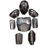 ANTIQUE GIFT STORE Mandalorian Beskar Armor Costume Set, Full Body Suit with Helmet, 8-Piece LARP Combat Armor, Black