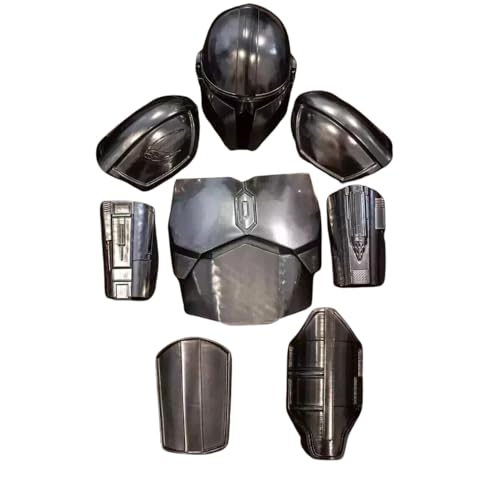 ANTIQUE GIFT STORE Mandalorian Beskar Armor Costume Set, Full Body Suit with Helmet, 8-Piece LARP Combat Armor, Black