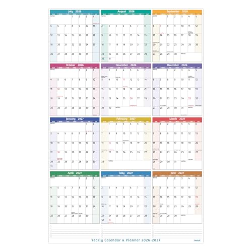 Yearly Wall Calendar 2026-2027 - Large Yearly Calendar 2026-2027, Jul 2026 - Jun 2027, 25.2'' x 38.2'' (Open), Yearly Calendar 12 Months, with To-do Lists, Notes, Stickers, All At One Page