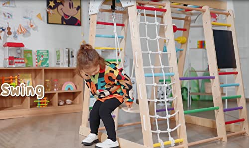 Costzon 8-In-1 Climbing Toys For Toddlers, Kids Indoor Playground Jungle Gym With Slide, Climbing Rock/Net, Monkey Bars, Drawing Board, Abacus Game And Swing, Wooden Climber Playset For Kids #TOP4