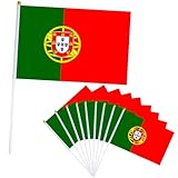 10er Portugal Flagge Klein Portugal Fahne 21x14cm für EM Deko 2024, Portugal Handflagge für Oly Euro Fußball 2024 Party Deko