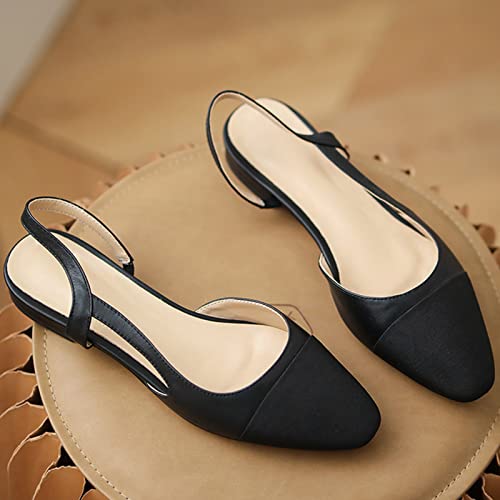 Image of MICIFA slingback flats for women, Round Toe Low heel Sandals Fashion Splicing Dress Shoes for Women