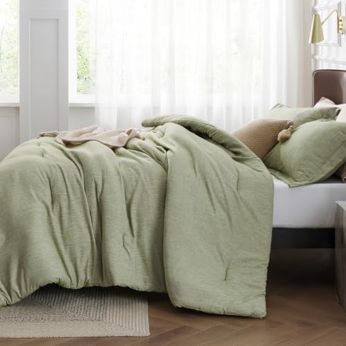 Image of Bedsure Queen Comforter Set - Olive Green Soft Bedding for All Seasons, Cationic Dyed Bed Set, 3 Pieces, 1 Queen Size Comforter (90 inchx90 inch) and 2 Pillow Shams (20 inchx26 inch+2 inch)