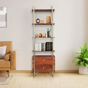 HomeTown Alviya Book Shelves in Natural & Gold Colour
