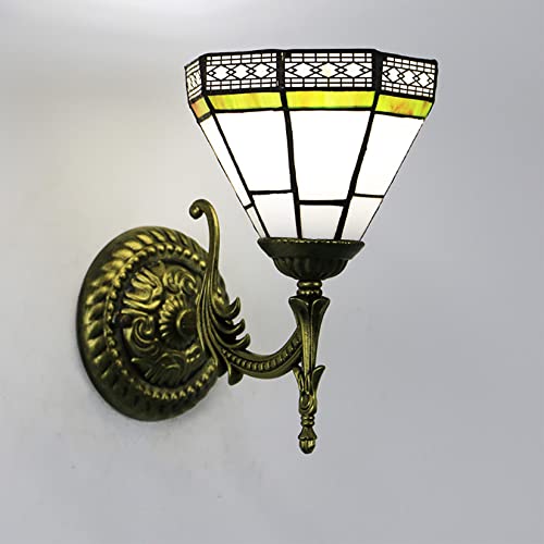 GDXH Weiße grüne Buntglas Wand Sconce lampenweinlese Tiffany Stil mediterran Wand licht Feuchtigkeit für den Flur, Schlafzimmer Nachttisch, Kücheninsel Cover
