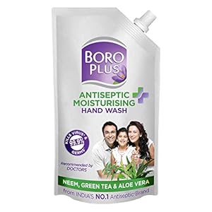 BOROPLUS Antiseptic + Moisturising Hand Wash – Neem, Green Tea & Aloe Vera (Refill Pouch with Spout) 750 ml