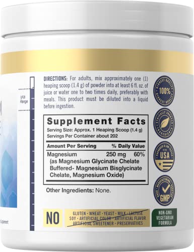 Magnesium Glycinate Powder | 10 Oz (283 G) | 250 Mg | Vegetarian Essential Mineral | Non-Gmo, Gluten Free | By Carlyle #TOP1