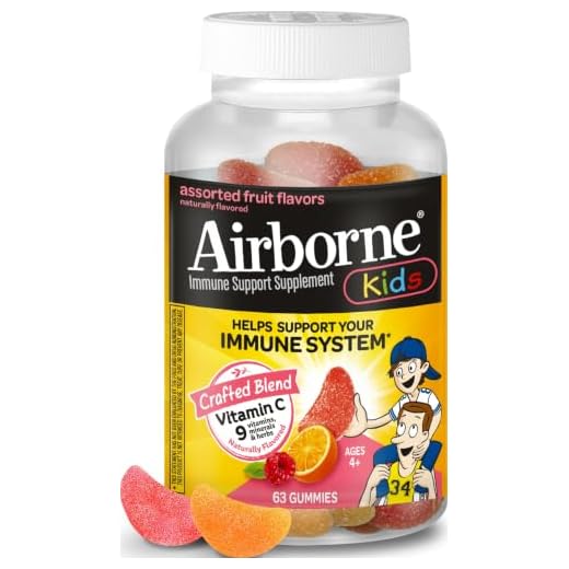 Airborne KIDS 500mg Vitamin C Gummies, Kids Immune Support Zinc Gummies With Powerful Antioxidants Vit C & E - 63 , Assorted Fruit Flavor