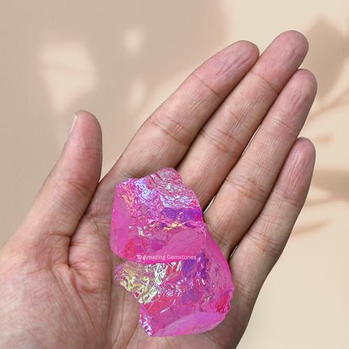 Image of Amazing Gemstone 2 Pieces Rose Aura Quartz Raw Crystals and Healing Stones, Natural Rocks for Meditation and DIY Raw Stones and Crystals