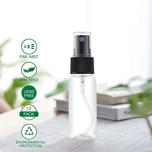 Toureal 30ML Fine Mist Spray Bottle 12pcs Empty Travel Small Mister Refillable Dispenser Spritzer Container for Cosmetics (Clear/Transparent)