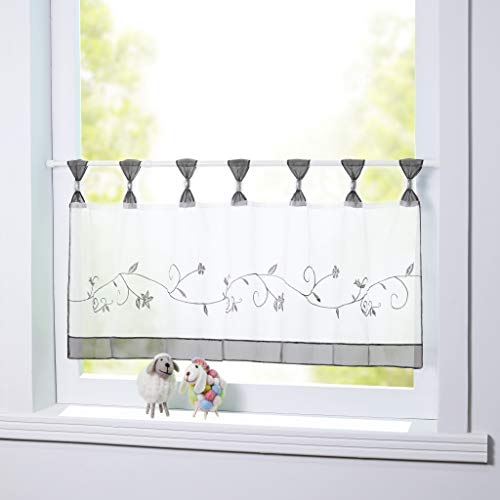 Yujiao Mao Voile Sheer Window Valance Embroidered Tab Top Cafe Curtain For Kitchen Bathroom Living Room,1Pc (Grey,W35 X L17 Inch) #TOP19