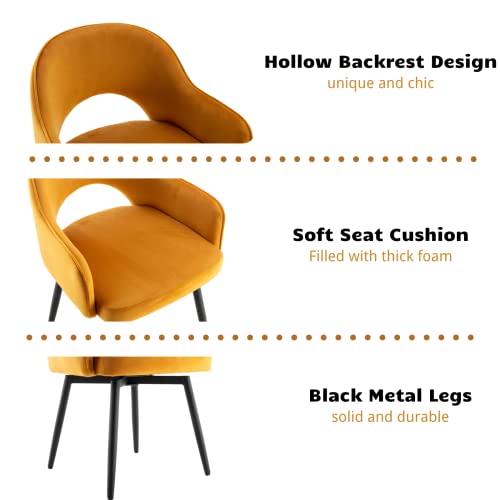 Heah-Yo Modern Swivel Accent Chairs Set Of 2, Velvet Dining Chairs With Armrest And Black Metal Legs, Small Desk Chairs For Home Office Living Room Dining Room, Yellow #TOP5