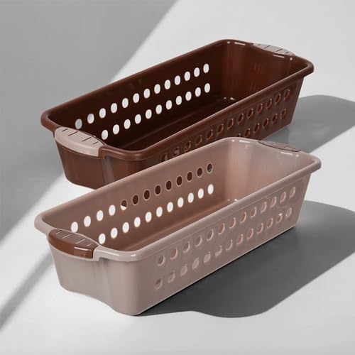 Image of Heart Home Pack of 2 Storage Basket | Storage Organizer for Refrigerator-Vegetables-Stationery | Multipurpose Cabinet Shelf Rack | Storage Box for Kitchen | JAWA-2 | Medium | Peach & Brown