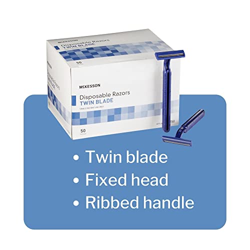 Mckesson Disposable Razors, Shaving Razor, Twin Blade, Stainless Steel Blade, Blue, 50 Count, 2 Packs, 100 Total #TOP4