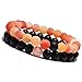YUXI 2 PCS/Set 8 mm Beads Stone Couple Distance Strand Bracelet Lovers Gifts Jewelry (Black & Red)