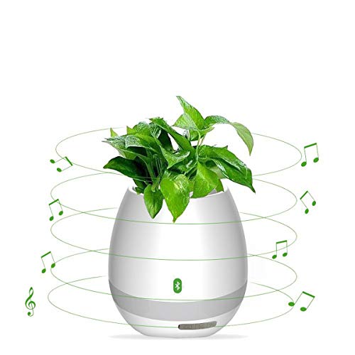 Smart Music Lautsprecher Pflanzentopf mit LED-Nachtlicht, Touch-Sensor, Bluetooth, Musikwiedergabe, wiederaufladbar, kabellos, Pflanzgefäß für Büro