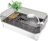 Turtle Habitat - Tanque de acuario con plataforma y plantas para facilitar los cambios de agua y limpieza, diseño a prueba de fugas
