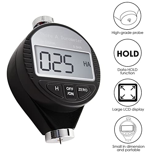 Image of Rubber Hardness Tester, Shore Type A Hardness Tester Digital Durometer 0~100HA Portable Surface Hardness Tester with Large LCD Display for Tire, Plastic, Leather, Wax