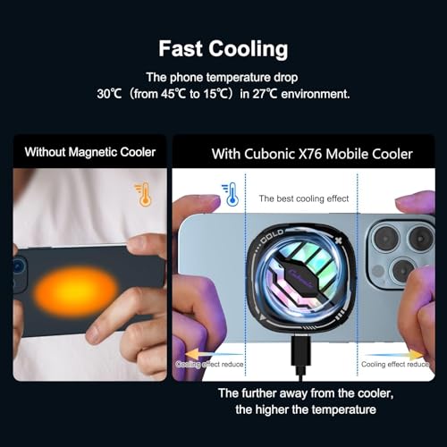 Cubonic X76 Magnetic/Clip Attachment 3 Gear Mobile Cooler, RGB, Quiet Operations Cooling Fan, Semiconductor Technology Mobile Radiator with Larger Cooling Area (Black) Cubonic X76 Magnetic/Clip Attachment 3 Gear Mobile Cooler, RGB, Quiet Operations Cooling Fan, Semiconductor Technology Mobile Radiator with Larger Cooling Area (Black)