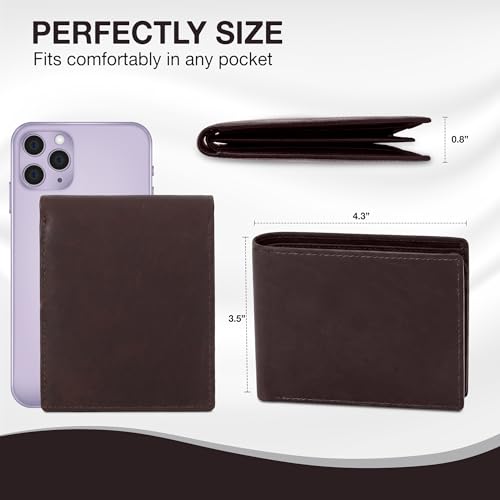 Image of ROGUE WALLET Mens Leather RFID Blocking Wallet for Men - Genuine Top Grain Cow Leather Bifold, 12 Credit Card Slots, 2 ID Windows, Traditional Hip Pocket Billfold - Secure RFID Protection (Brown)