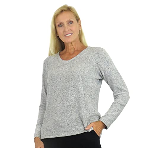 LA CERA Women's Solid V-Neck Sweater Top Long Sleeves, 80% Rayon 15% Polyester 5% Spandex, Pull On, Machine Wash