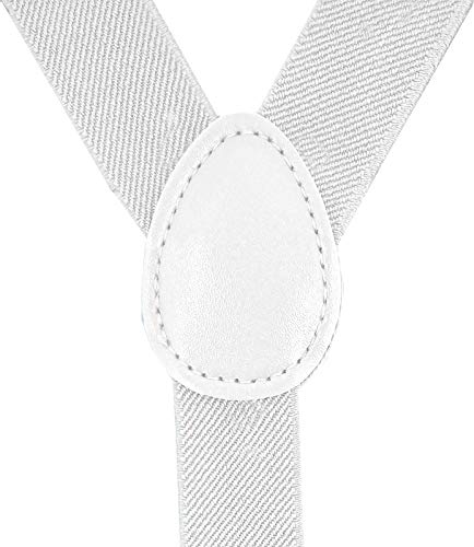 Navisima Adjustable Elastic Y Back Style Suspenders for Men and Women With Strong Metal Clips, White (1 Pack)