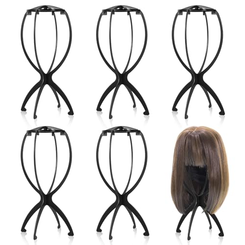 obeoby Wig Stand, Portable Wig Holder Wig Head Stand for All Wigs Travel Wig Hair Stylist (black (2 pack))
