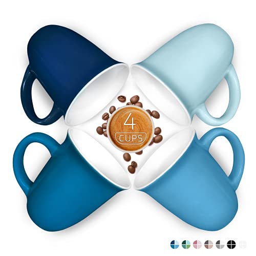 Sophie & Panda Stoneware Coffee Mug Ceramic Coffee Cups Tea Mug (4 Mugs 15 Oz) - Enjoy a delightful drinking experience - Porcelain Coffee Mug Coffee Mugs Set of 4 Blue (15 ounce)