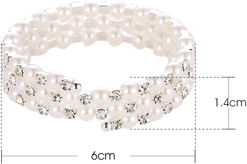 YERTTER Small Pearl 3-Row Stretch Wrap Cuff Bridals Pearl Silver Crystal Stunning Bracelet Strand Bracelet Gift for Women Brides - Image 4