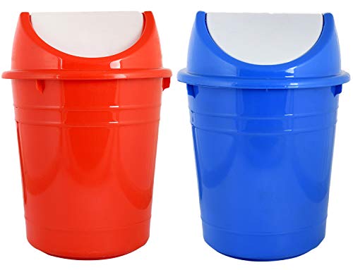 Kuber Industries Plastic 2 Pieces Medium Size Swing Lid Garbage Waste Dustbin for Home, Office, Factory, 10 litres (Red & Blue) -CTKTC043194, Standard