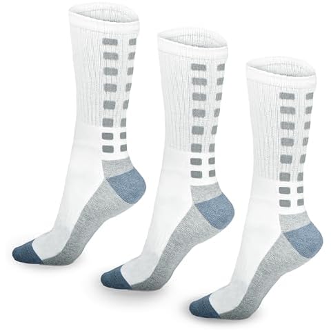 LEATHER VILLAGE DHAMPOOH Grip Socks - Anti-Slip Non-Slip Comfortable Socks for Football, Basketball, Running, Yoga, and Athletic Use - White Medium Pack of 3 for Men & Women Cover