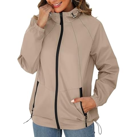 Avoogue Raincoat for Women Waterproof Rain Jacket with Hood Lightweight Breathable Travel Rain Coat with Pocket Apricot L Cover