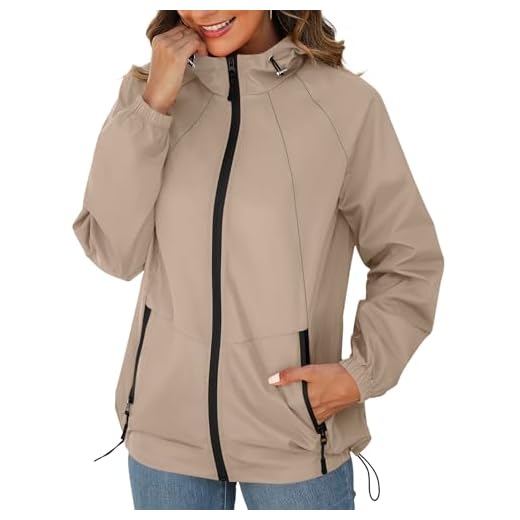 Avoogue Rain Jackets for Women Raincoat with Hood Waterproof Lightweight Jacket with Pockets Packable Rain Coat Apricote XXL