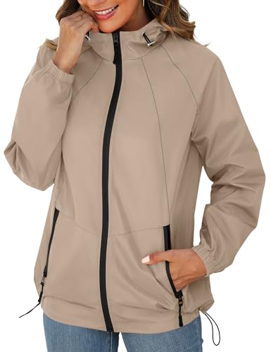 Avoogue Rain Jackets for Women Raincoats with Hood Waterproof Lightweight Jacket with Pockets Packable for Outdoor Apricot XL