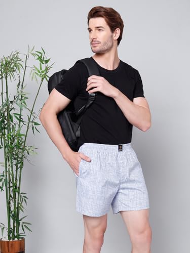Image of Urban Scottish Men's Pack of 2 Cotton Printed Boxers with Side Pockets