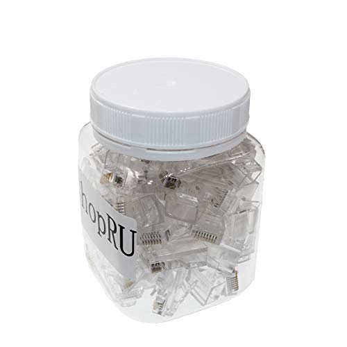 Pass Through Gold Plated RJ45 CAT5 CAT5E 8P8C Ethernet Network Cable Clamshell Plug, One-Piece High Performance RJ 45 Modular Plugs 6 Micron 6u 3 Prong Premium Connectors (CAT5/ 5E/ 50 Pieces)