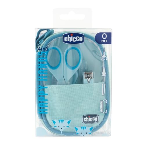 Chicco Happy Hand - Set de cuidado de uñas para bebés: tijeras, corta uñas, lima y cepillo, color azul