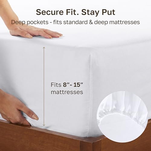 California Design Den Twin Fitted Sheet White, 100% Cotton 400 Thread Count Sateen, No Pop-Off Elastic, Soft & Durable (Twin, White) by California Design Den - Image 4