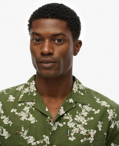 Superdry Para Hombre. M4010793A Camisa De Playa De Manga Corta Verde (L), Casual, AlgodóN - 3