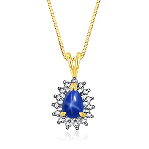 RYLOS Matching Jewelry For Women 14K Yellow Gold Diamond & Blue Star Sapphire Matching Earrings, Pendant Necklace and Ring Set with 18" Chain 6X4MM Jewelry For Women Womens Jewelry Gold Jewelry - Afbeelding 5